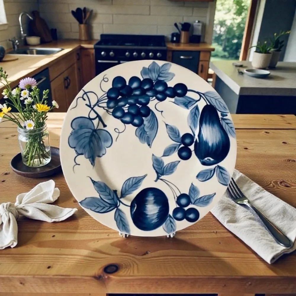 Melinda Classic Pattern Hand Painted Blues Platter Pier 1 15in Chop Plate Italy